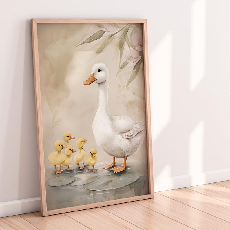 Vintage Duck Wall Art – Mother Duck and Ducklings Printable Nursery Art ...