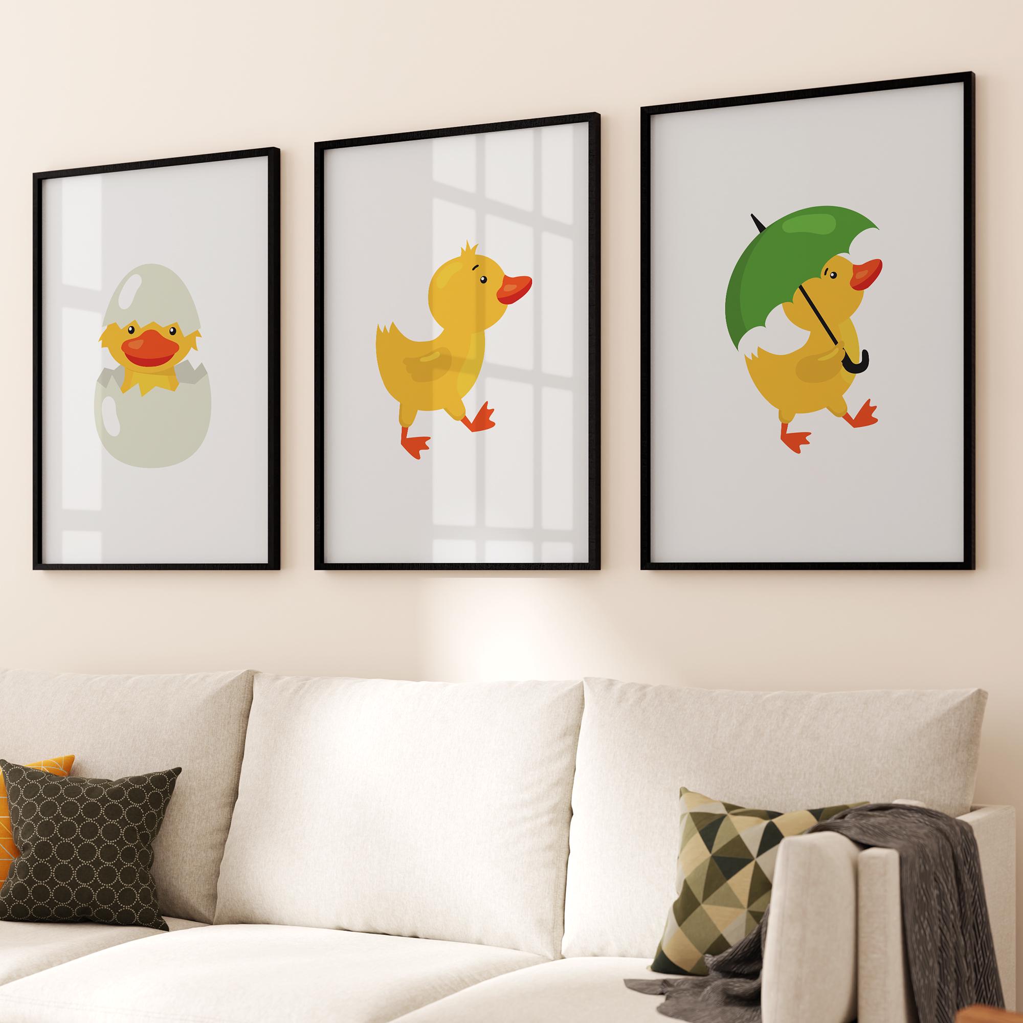 Set of 3 Duck Nursery Wall Art | Funny Ducklings Prints | Playroom ...