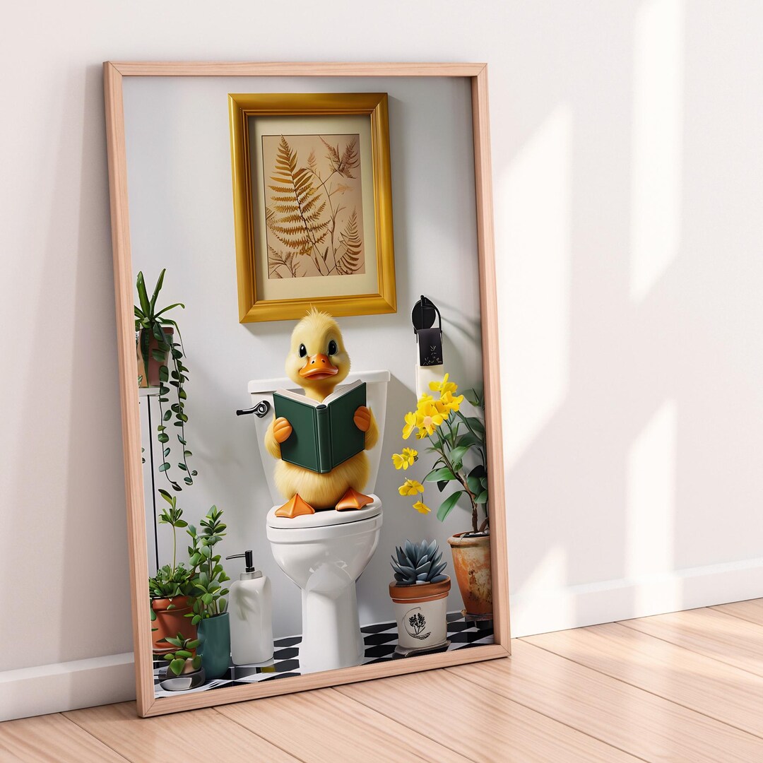 Duck on Toilet Printable Wall Art – Funny Bathroom Duck Poster Digital ...