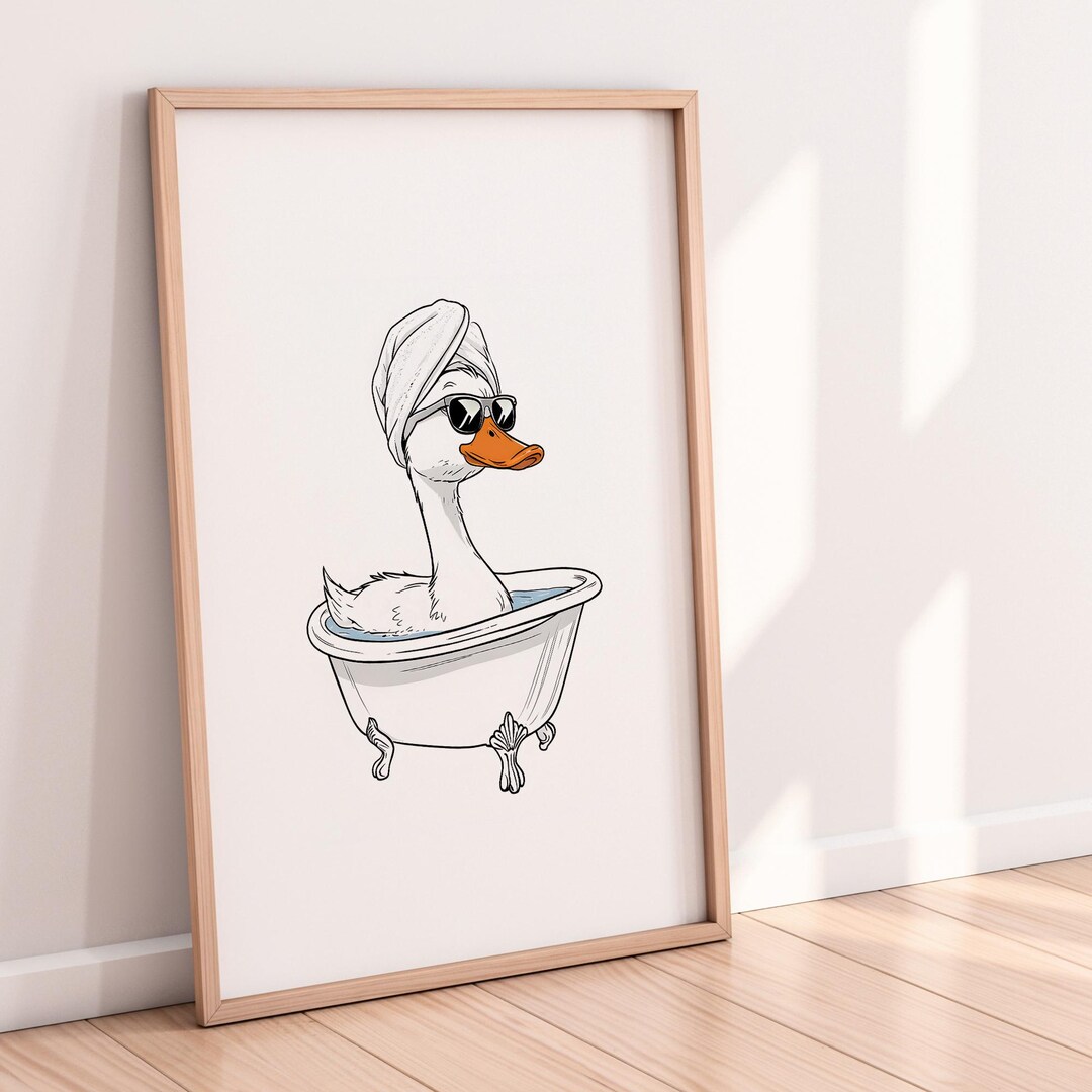 Duck in a Bath Funny Bathroom Print Printable – Cute Duck Wall Art With ...