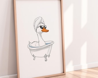 Duck in a Bath Funny Bathroom Print Printable – Cute Duck Wall Art with Towel