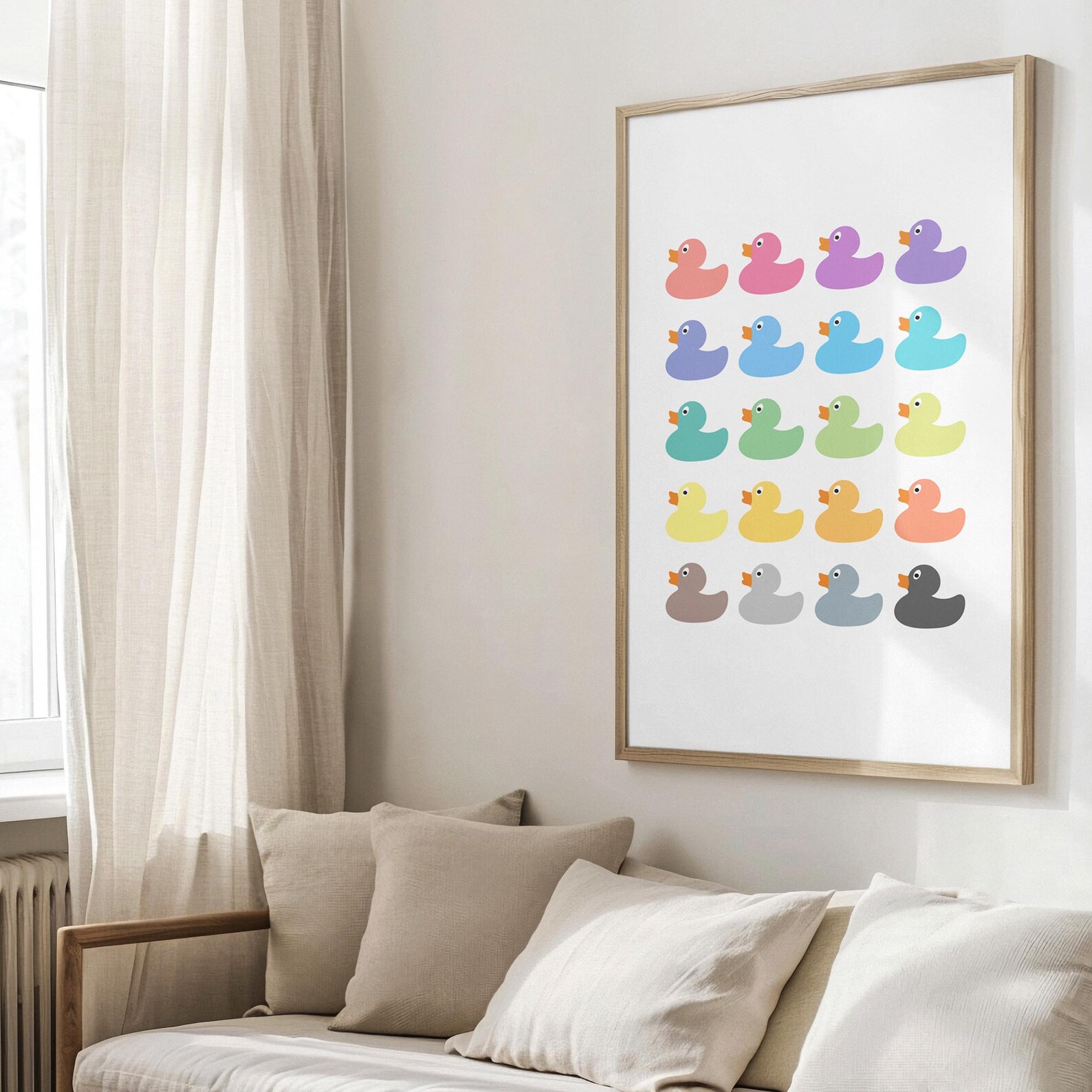Rainbow Duck Print - Colourful Rubber Duck Wall Art | Printable Nursery ...