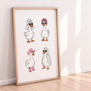 Funny Bathroom Print - Ducks Cowboys and Curlers | Trendy Duck Wall Art | Duck in Cowboy Boots & Towel | Rodeo Cowgirl Cowboy Hat Wall Art