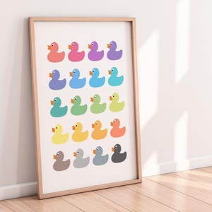 Patito de goma arcoíris de colores para pared, imprimible, para decoración de habitación infantil o baño (descarga digital)