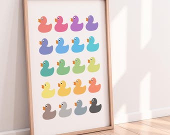 Colourful Rainbow Rubber Duck Printable Wall Art – Nursery or Bathroom Decor (Digital Download)