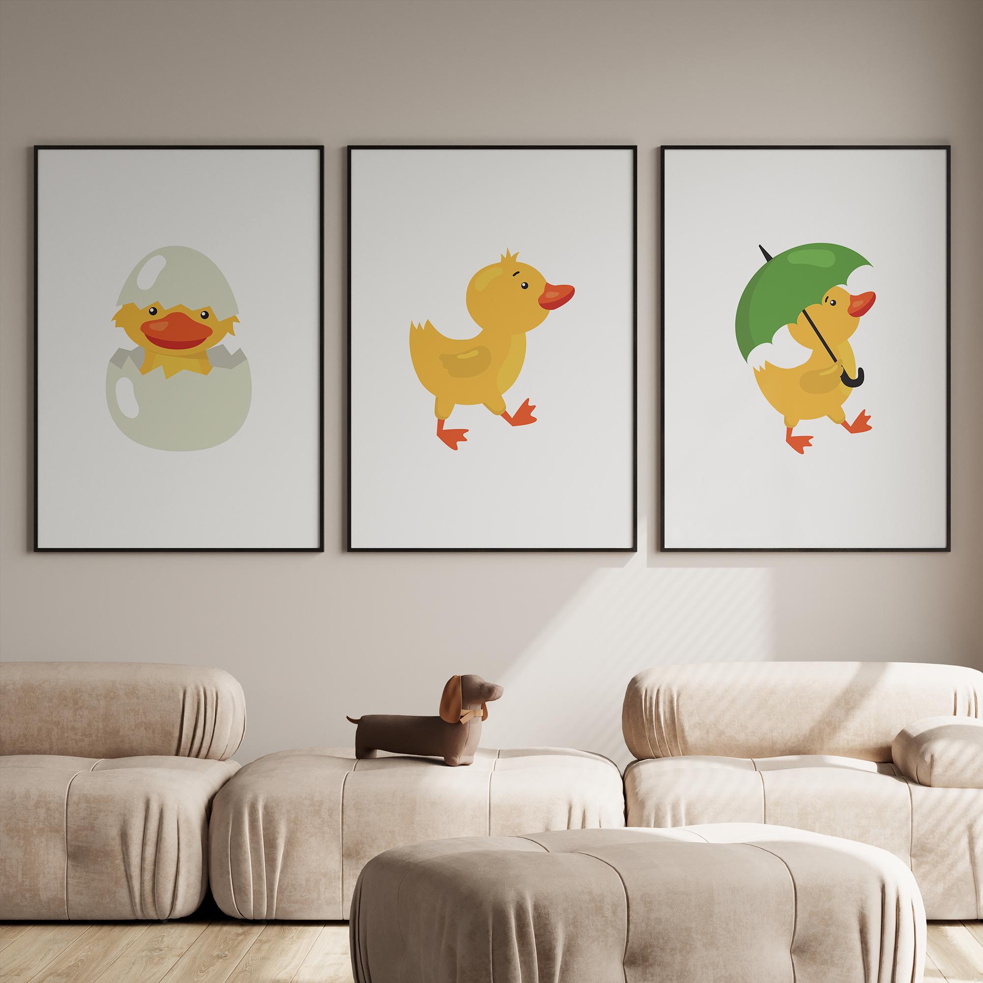 Set of 3 Duck Nursery Wall Art | Funny Ducklings Prints | Playroom ...