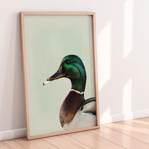Mallard Smoking Cigarette - Vintage Hunting Art | Funny Animal Poster | Cottagecore Mallard Duck Print | Printable Hunting Wall Art Decor