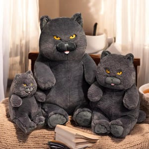Peluche Fat Black Cat - Peluche douce - Cadeau chat réaliste pour enfants et adultes