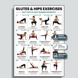 Butt Lift Exercises, Glute And Hip Lower Body Workout, Booty & Legs Training Chart, Lower Body Workout Poster for Women, Printable PDF