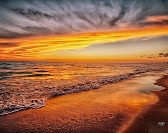 Golden Shores Sunset Canvas Print – Donegal Bay, Lake Michigan Art