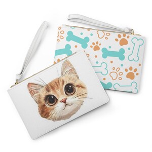 Adorable bolso de mano con diseño de gato y perro, accesorio para amantes de las mascotas, bolsa con cremallera para regalar, bolso de mano con estampado animal, perfecto para mamás de perros.