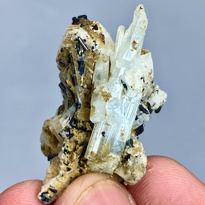 AQUAMARINE With TOURMALINE Crystals On FELDSPAR, 63 Carat, Rare Aquamarine Specimen, Minerals Specimen From Pakistan, Minerals Collection