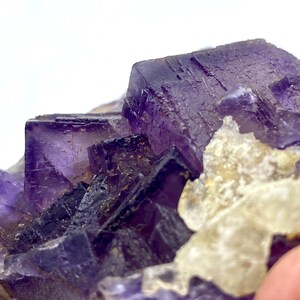 PURPLE PHANTOM FLUORITE 162 Gram: Exclusive And Beautiful Terminated Deep Purple Phantom Cubic Fluorite With Calcite Specimen From Pakistan