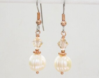 Freshwater Pearl Drop Earrings - Blush oval pearl