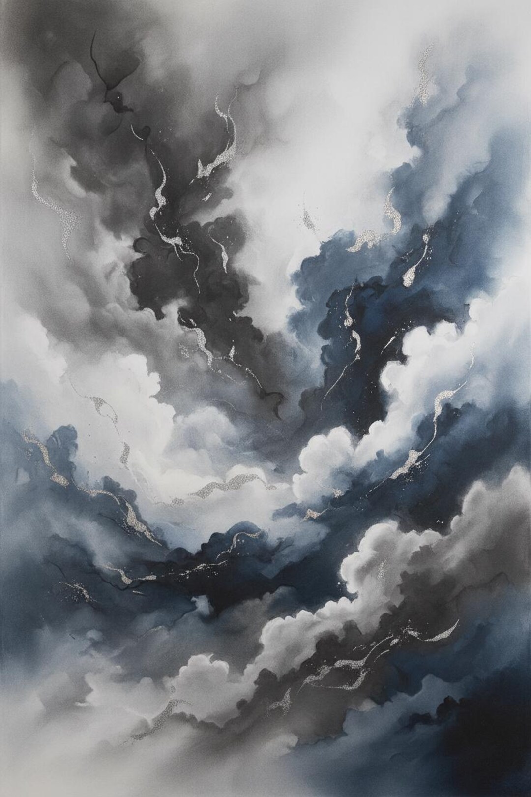 Storm Cloud Abstract Art | Navy Blue Grey Silver Wall Print | Dramatic ...