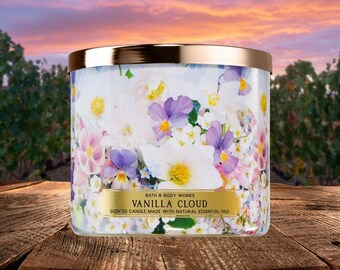 Bath and Body Works Vanilla Clouds Scented 3-Wick Candle & One (1) Vintage 80s 90s Random Select Christmas Tree Ornament