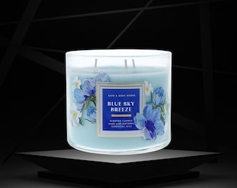 Bath and Body Works Blue Sky Breeze Scented 3 Wick Candle & One (1) Vintage 80s 90s Random Select Christmas Tree Ornament