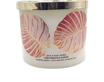 Bath and Body Works Candle - Pink Pineapple Sunrise 3-Wick Candle & One (1) Vintage 80s 90s Random Select Christmas Tree Ornament