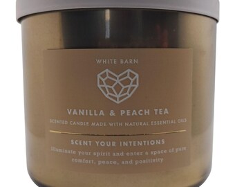 Bath and Body Works Vanilla Peach Tea 3-Wick Candle & One (1) Vintage 80s 90s Random Select Christmas Tree Ornament