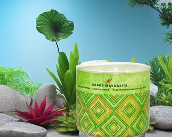 Bath and Body Works Candle - Island Margarita 3-Wick Candle & One (1) Vintage 80s 90s Random Select Christmas Tree Ornament