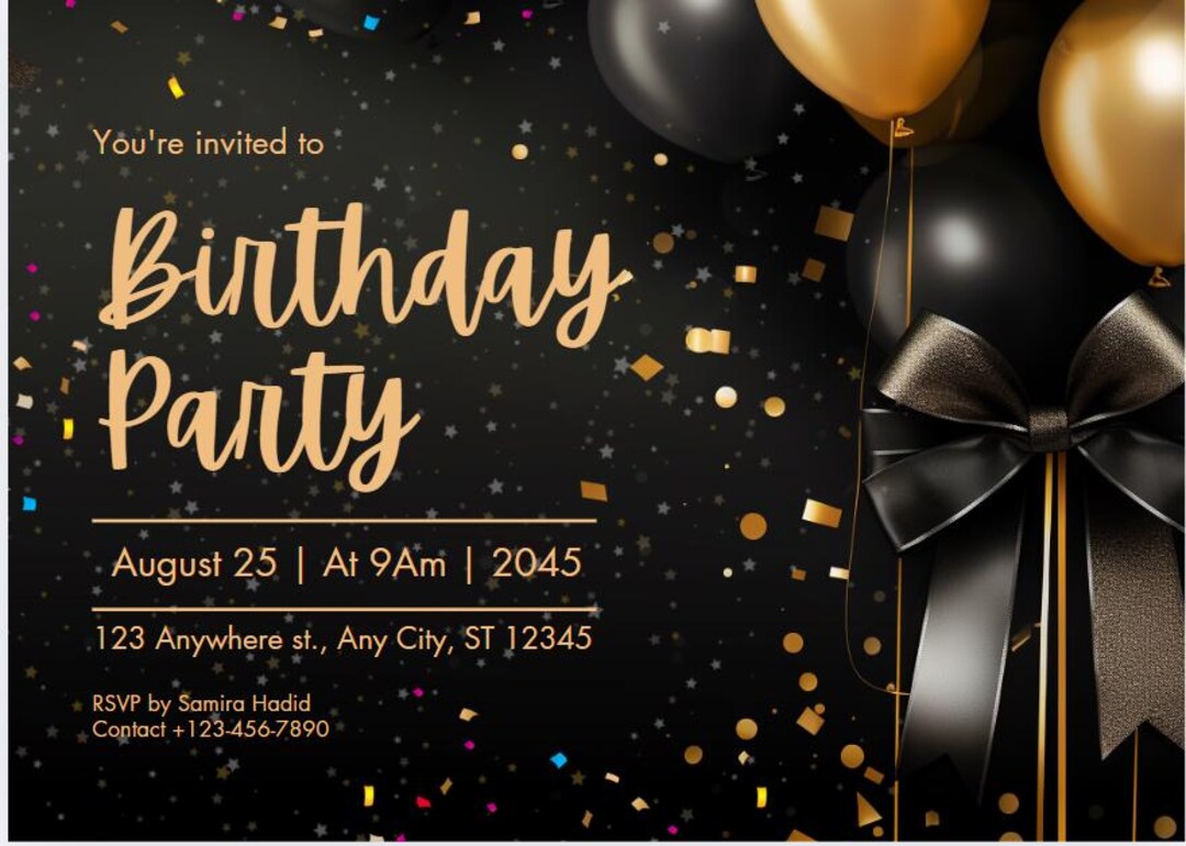 Editable Birthday Invitation | Black and Gold Elegant Theme | Canva ...
