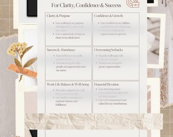 21 Affirmationen zum Ausdrucken | Minimalistisches Karriere-Wachstum und Erfolg Mindset PDF | Selbstvertrauen und Motivation für Arbeit und Geschäft