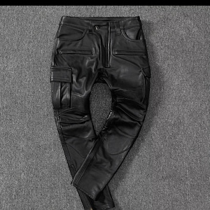 Men's Black Leather Biker Cargo Pants – Tactical Motorcycle Pants with Pockets