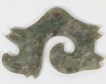 Chinese Archaistic Grayish Green Jade Cloud-scroll Ornament