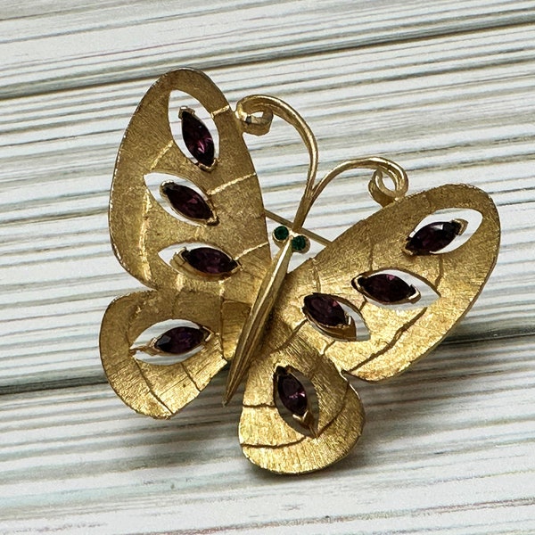 Vintage Butterfly Brooch, Retro Pin, JJ Goldtone Butterfly Brooch