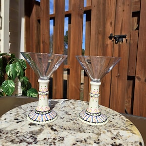 Set of 2 Hand-Painted Martini Glasses – Ceramic Stem, Unique Artistic Cocktail Glassware – Decorative Drinkware