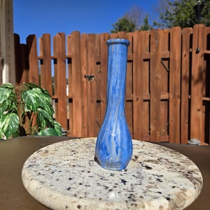 Hand-Painted Blue Pottery Vase – Swirled Glaze Ceramic – Vintage Decorative Accent – Unique Home Decor