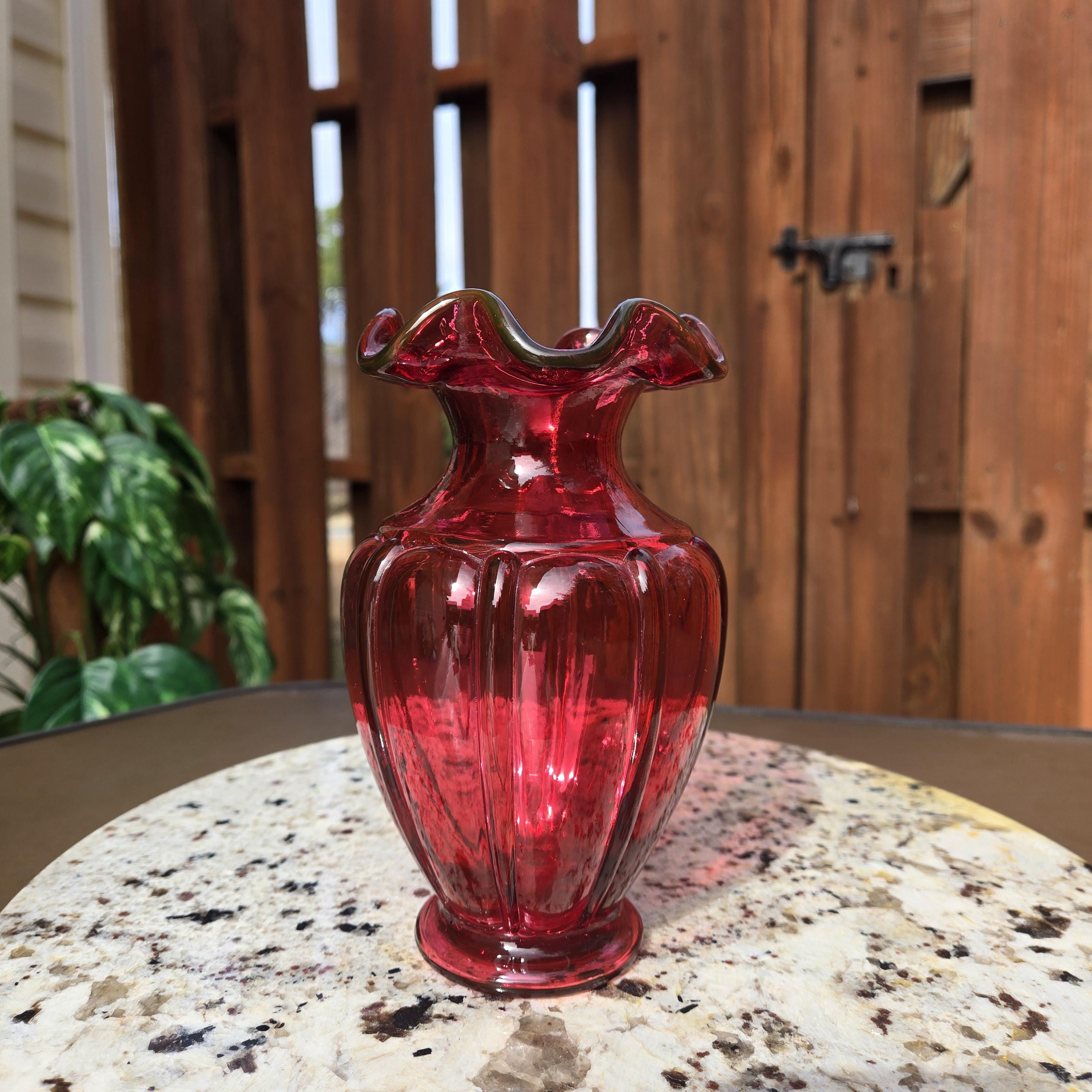 Fenton Cranberry Vase - Etsy