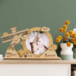 Customizable Wooden Airplane Birth Photo Frame
