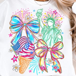 Coquette 4 juli png, Frihetsgudinnan med rosett och sublimering png, preppy patriotisk glass png, självständighetsdagen png, digital nedladdning
