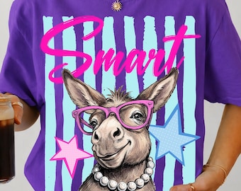 PNG de Smart Ass, PNG de camiseta de burro divertida, PNG de Smart con pinceladas, PNG de burro preppy, PNG de camiseta de verano con humor, PNG de animal divertido, descarga digital