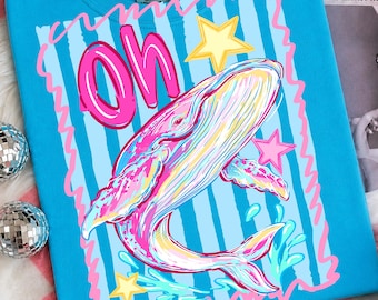 Oh Whale PNG, Humpback Whale Sublimation Design, Ocean Lover Whale PNG, Preppy Whale Transfer, Funny Whale PNG, Summer Beach Nautical Png