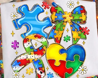 Autism Awareness Png, Puzzle Piece Png, Neurodiversity Png, Coquette Bow Png, Autism Heart Png, April Awareness Png, Sublimation Design