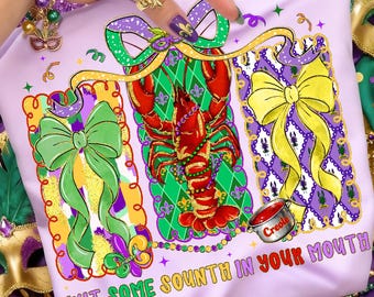 Put Some South In Your Mouth Png, Mardi Gras Png, Mardi Gras Crawfish Png, mardi gras bow png, Louisiana Mardi Gras png, digital download
