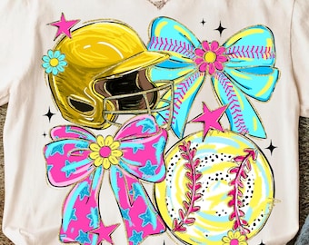 Softball Coquette Bow Png, Softball Png, Softball Mama Png, Softball Helm Preppy Sport Png, Brushstroke Ball, Sublimationsdesign