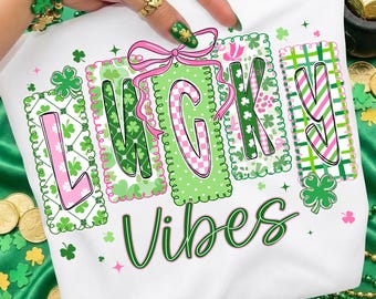 lucky Vibes Png, Lucky Shamrock Png, Coquette St Patrick's Day Png, Not Lucky Simply Blessed png, Trendy Irish Png, digital download