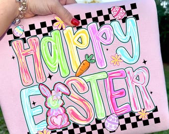 Happy Easter Png, Checkered Easter Png, Brushstroke Easter, Preppy Easter Png, Retro Easter, Bunny Png, Spring Png, Sublimation Design