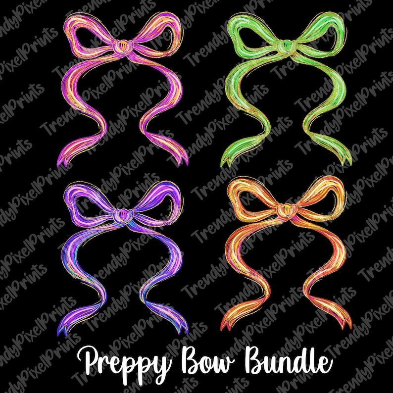 Preppy rosett PNG-paket, kokett rosett PNG, preppy designer, preppy PNG, söt rosettpaket, kommersiell digital användning tillåten, omedelbara nedladdningar bild 1
