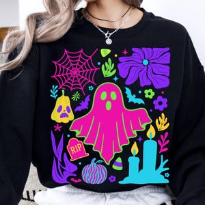 Halloween Ghost Neon Png, Floral Ghost Halloween Neon Png, Boo Ghost Coquette Png, Boho Floral Fall Png, Spooky Season Png, Spooky Vibes