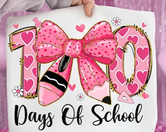 100 Days Of School Pencil Coquette Bow Png, 100 Days Of School png, 100 Days Smarter Png, Teacher png, Girls 100 Days, Happy 100 Days