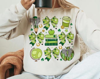 Coquette Patrick's Day Teacher Png, One Lucky Teacher Shirt Design, Patrick Day PNG, Shamrock Lucky Bow Png, Trendy Patrick's Day Teacher
