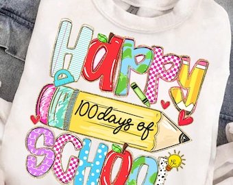 100 Days of School PNG, Teacher 100 Days Smarter Design, Pencil Sublimation, girl school png, Digital Download