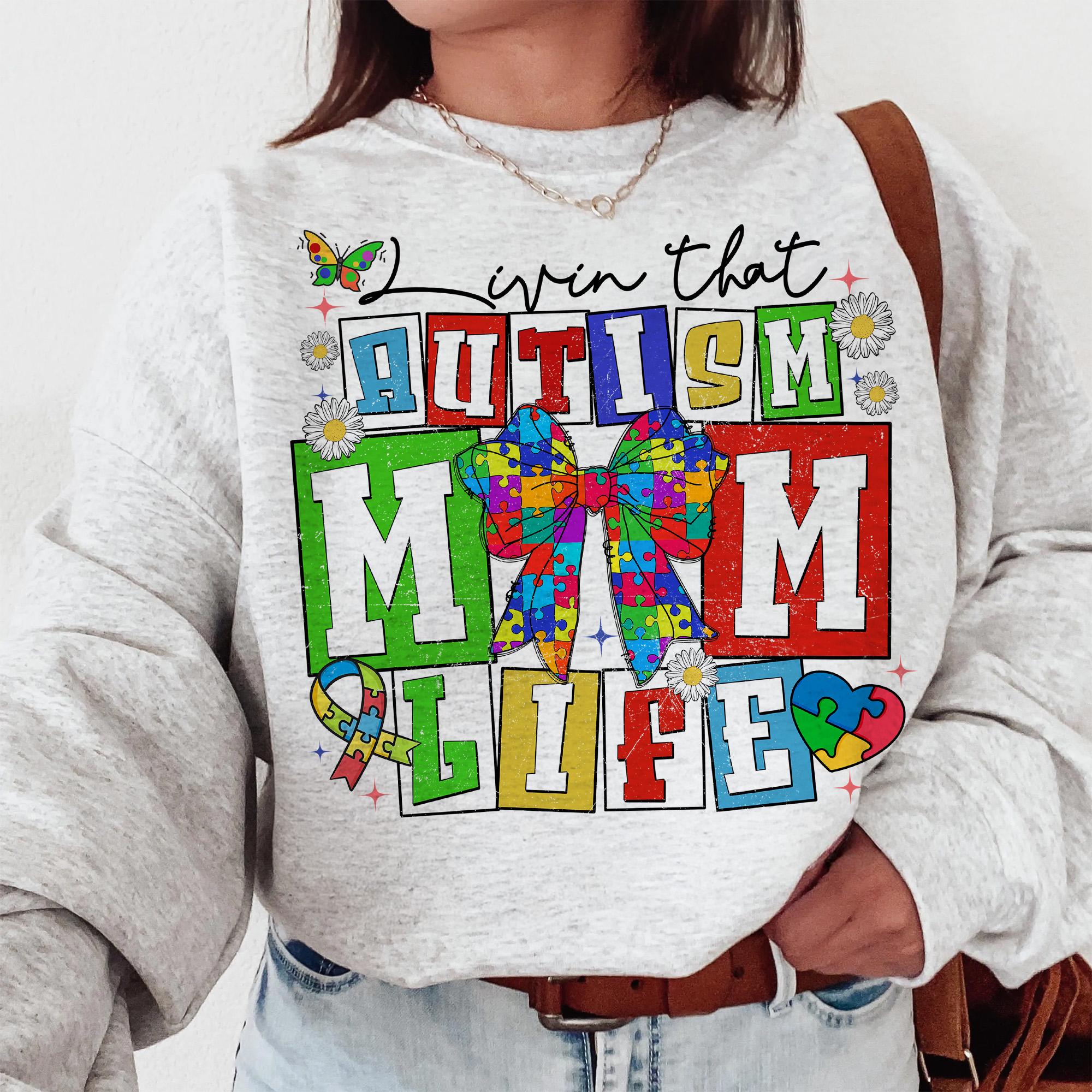Livin' that autism mom life Png, Autism Coquette Bow Png,Autism Awareness Png, Autism Png,Autism Mama Png, Neurodiversity Png, Autism Puzzle