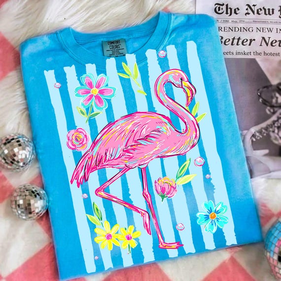 Striped Brushstroke Flamingo Png, Preppy Floral Flamingo Png, Coastal Summer Flamingo Png, Beach Flamingo Sublimation Png, Flamingo Png