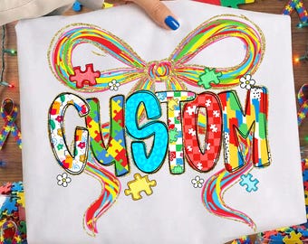 Custom Autism Name Png, Autism Png, Personalized Custom Autism Awareness Png, Puzzle Pieces Custom Bow, [Digital Download]