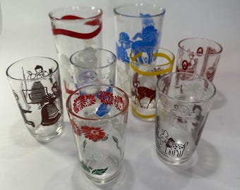 Vintage Kraft Swanky Swig (6) Copos de Suco, (2) Copos de Água. Década de 1950-1960